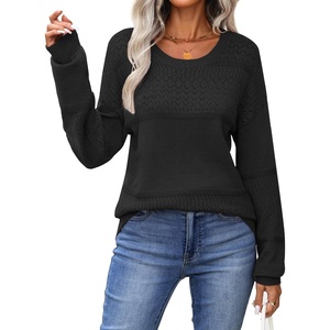 Zeagoo Sweaters for Women Long Sleeve Tops Soft Knit Crew Neck Pullover Sweater Lightweight Crochet 2026 Fall Outfits(Black)