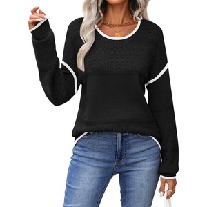 Zeagoo Sweaters for Women Long Sleeve Tops Soft Knit Crew Neck Pullover Sweater Lightweight Crochet 2026 Fall Outfits(Black B1)