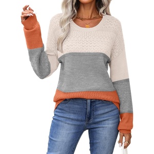 Zeagoo Sweaters for Women Long Sleeve Tops Soft Knit Crew Neck Pullover Sweater Lightweight Crochet 2026 Fall Outfits(Colorblock 278)
