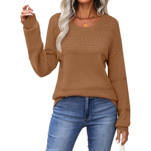 Zeagoo Sweaters for Women Long Sleeve Tops Soft Knit Crew Neck Pullover Sweater Lightweight Crochet 2026 Fall Outfits(Light Brown)