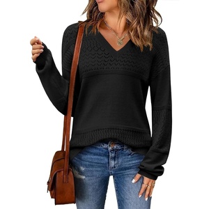 Zeagoo Sweaters for Women Long Sleeve Tops V Neck Outfits Fall Clothes(Black)