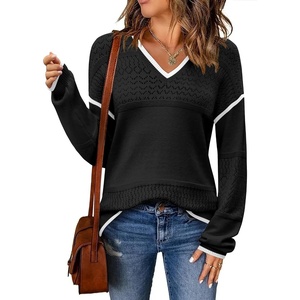 Zeagoo Sweaters for Women Long Sleeve Tops V Neck Outfits Fall Clothes(Black B1)