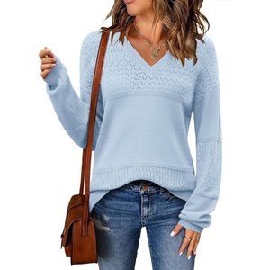 Zeagoo Sweaters for Women Long Sleeve Tops V Neck Outfits Fall Clothes(Blue)