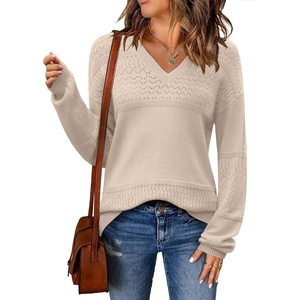 Zeagoo Sweaters for Women Long Sleeve Tops V Neck Outfits Fall Clothes(Brown)
