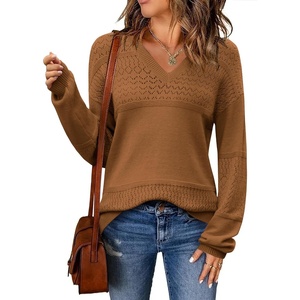 Zeagoo Sweaters for Women Long Sleeve Tops V Neck Outfits Fall Clothes(Coffee)