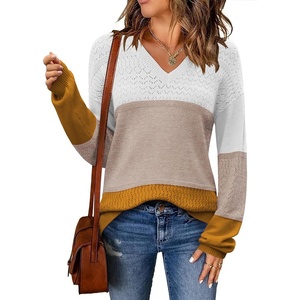 Zeagoo Sweaters for Women Long Sleeve Tops V Neck Outfits Fall Clothes(Colorblock 561)
