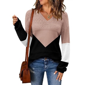 Zeagoo Sweaters for Women Long Sleeve Tops V Neck Outfits Fall Clothes(Colorblock Jh550)