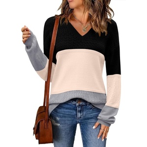 Zeagoo Sweaters for Women Long Sleeve Tops V Neck Outfits Fall Clothes(Colorblock Jh558)