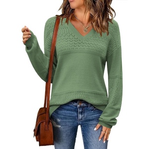 Zeagoo Sweaters for Women Long Sleeve Tops V Neck Outfits Fall Clothes(Lake Blue)