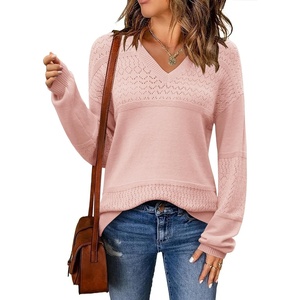 Zeagoo Sweaters for Women Long Sleeve Tops V Neck Outfits Fall Clothes(Light Pink)