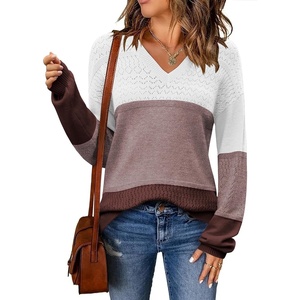Zeagoo Sweaters for Women Long Sleeve Tops V Neck Outfits Fall Clothes(Multicolored)