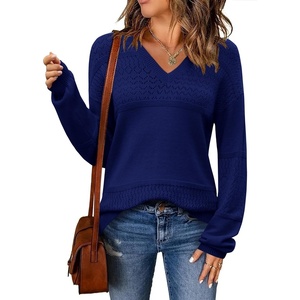Zeagoo Sweaters for Women Long Sleeve Tops V Neck Outfits Fall Clothes(Navy Blue)