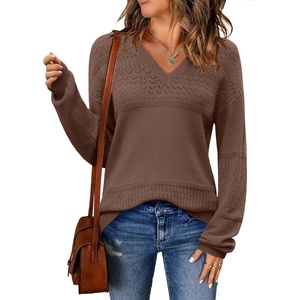 Zeagoo Sweaters for Women Long Sleeve Tops V Neck Outfits Fall Clothes(Nutmeg)