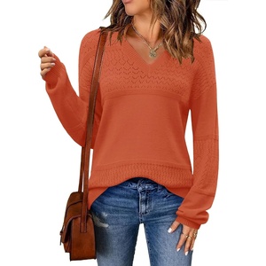 Zeagoo Sweaters for Women Long Sleeve Tops V Neck Outfits Fall Clothes(Orange)