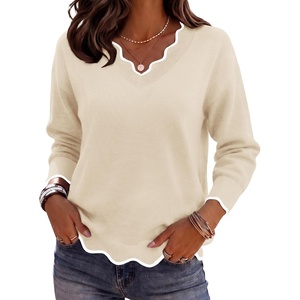 Zeagoo Women’s 2026 Fall V Neck Sweater Long Sleeve Lightweight Knit Tops(Apricot)