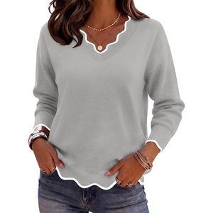 Zeagoo Women’s 2026 Fall V Neck Sweater Long Sleeve Lightweight Knit Tops(Grey)