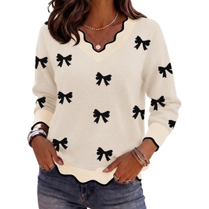 Zeagoo Women’s 2026 Fall V Neck Sweater Long Sleeve Lightweight Knit Tops(Z- Bow Black)