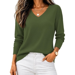 Zeagoo Women’s 2026 Fall V Neck Sweaters Long Sleeve Tops Fashion Clothing(Army Green)