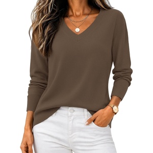 Zeagoo Women’s 2026 Fall V Neck Sweaters Long Sleeve Tops Fashion Clothing(Dark Brown)