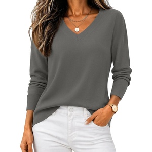 Zeagoo Women’s 2026 Fall V Neck Sweaters Long Sleeve Tops Fashion Clothing(Dark Gray)