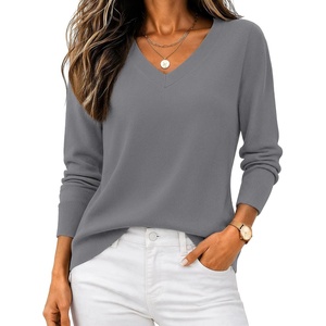 Zeagoo Women’s 2026 Fall V Neck Sweaters Long Sleeve Tops Fashion Clothing(Gray)