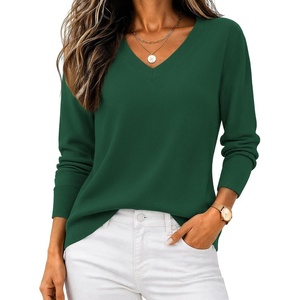 Zeagoo Women’s 2026 Fall V Neck Sweaters Long Sleeve Tops Fashion Clothing(Green)