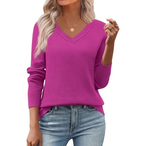 Zeagoo Women’s 2026 Fall V Neck Sweaters Long Sleeve Tops Fashion Clothing(Hot Pink)