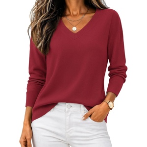 Zeagoo Women’s 2026 Fall V Neck Sweaters Long Sleeve Tops Fashion Clothing(Wine Red)