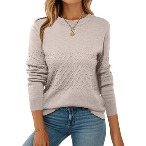Zeagoo Womens Fall Sweaters Long Sleeve Crew Neck Ribbed Knit Pullover Tops(A Apricot)