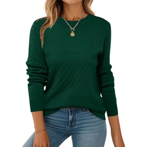 Zeagoo Womens Fall Sweaters Long Sleeve Crew Neck Ribbed Knit Pullover Tops(A Green)