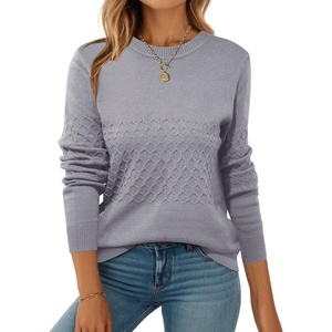 Zeagoo Womens Fall Sweaters Long Sleeve Crew Neck Ribbed Knit Pullover Tops(A Grey)