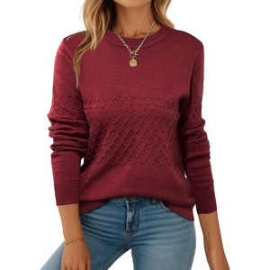 Zeagoo Womens Fall Sweaters Long Sleeve Crew Neck Ribbed Knit Pullover Tops(A Wine Red)