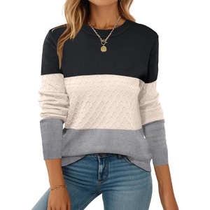 Zeagoo Womens Fall Sweaters Long Sleeve Crew Neck Ribbed Knit Pullover Tops(Colorblock 558)