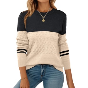 Zeagoo Womens Fall Sweaters Long Sleeve Crew Neck Ribbed Knit Pullover Tops(Colorblock 724)