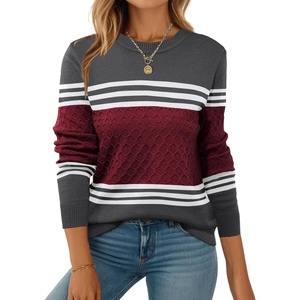 Zeagoo Womens Fall Sweaters Long Sleeve Crew Neck Ribbed Knit Pullover Tops(Red Black)