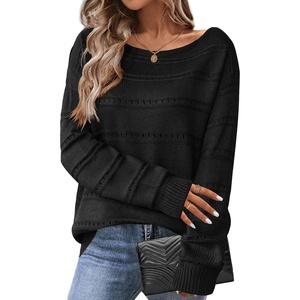 Zeagoo Womens Sweaters Cute Long Sleeve Off The Shoulder Pullover Tops Hollow Out Crochet Dressy Casual Outfits(A-black)