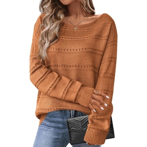 Zeagoo Womens Sweaters Cute Long Sleeve Off The Shoulder Pullover Tops Hollow Out Crochet Dressy Casual Outfits(A-brown)
