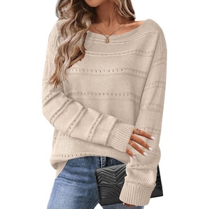 Zeagoo Womens Sweaters Cute Long Sleeve Off The Shoulder Pullover Tops Hollow Out Crochet Dressy Casual Outfits(A-dark Apricot)