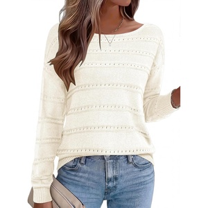 Zeagoo Womens Sweaters Cute Long Sleeve Off The Shoulder Pullover Tops Hollow Out Crochet Dressy Casual Outfits(A-white)