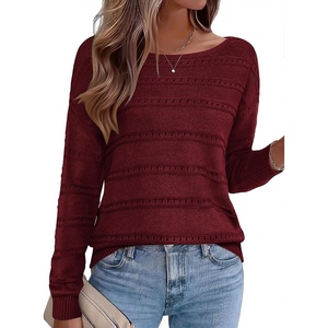 Zeagoo Womens Sweaters Cute Long Sleeve Off The Shoulder Pullover Tops Hollow Out Crochet Dressy Casual Outfits(A-wine Red)