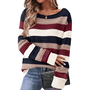 Zeagoo Womens Sweaters Cute Long Sleeve Off The Shoulder Pullover Tops Hollow Out Crochet Dressy Casual Outfits(Colorblock 229)
