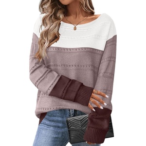 Zeagoo Womens Sweaters Cute Long Sleeve Off The Shoulder Pullover Tops Hollow Out Crochet Dressy Casual Outfits(Colorblock 284)