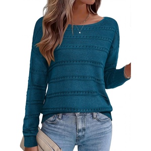 Zeagoo Womens Sweaters Cute Long Sleeve Off The Shoulder Pullover Tops Hollow Out Crochet Dressy Casual Outfits(Lake Blue)