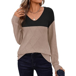 Zeagoo Womens Sweaters Fall 2026 Long Sleeve Knit Pullover V Neck Lightweight Crochet Sweater Tops Dressy Casual(Colorblock Jh395)