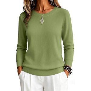 Zeagoo Womens Sweaters Long Sleeve Tops Classic Fall Clothes Crewneck Tops(Grass Green)
