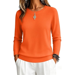 Zeagoo Womens Sweaters Long Sleeve Tops Classic Fall Clothes Crewneck Tops(Orange)