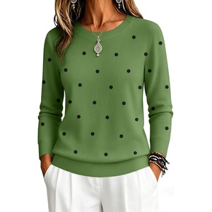 Zeagoo Womens Sweaters Long Sleeve Tops Classic Fall Clothes Crewneck Tops(Polka Dot-green)