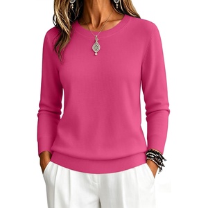 Zeagoo Womens Sweaters Long Sleeve Tops Classic Fall Clothes Crewneck Tops(Rose Red)