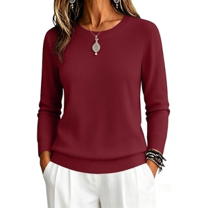 Zeagoo Womens Sweaters Long Sleeve Tops Classic Fall Clothes Crewneck Tops(Wine Red)