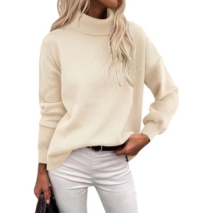 Zeagoo Women’s Turtleneck Sweater 2025 Fall Winter Chunky Knit Sweaters Casual Side Slit Pullover Jumper Top(Beige)